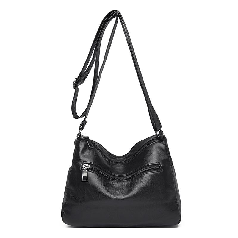 Borsa a tracolla multistrato in morbida pelle tinta unita da donna, grande capacità, borsa da viaggio multifunzionale sottobraccio