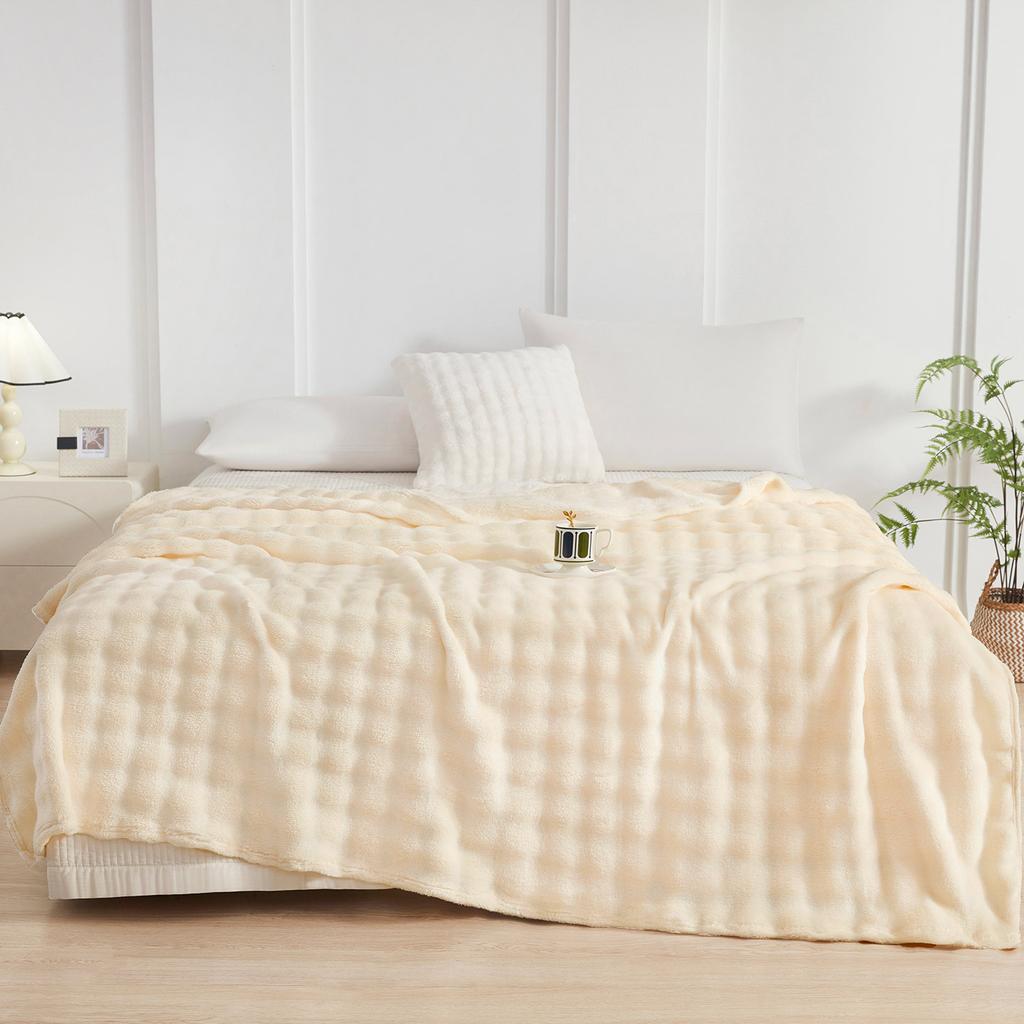 Imitation Rabbit Fur Blanket, Plain Bubble Milk Velvet Single-layer Blanket, Office Nap Blanket, Cover Blanket Four Seasons