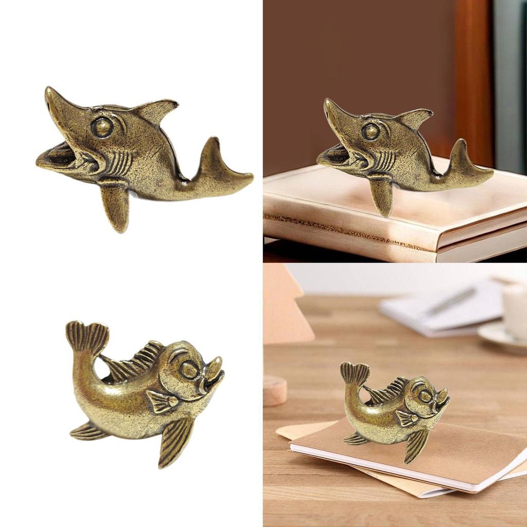 Fish Statue Antique Bronze Collectible Marine Animal Figure Animal Sculpture for Bedroom TV Stand Hotel Living Room Bookshelf