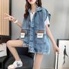 Damen Frühlings Herbst Jeansweste Sommer Ärmellos Locker Kurz Jeansjacke Streetwear Jeansweste