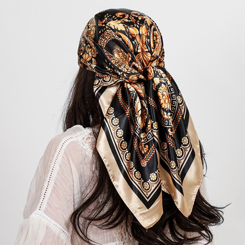 90cm Leopardenmuster Quadratisches Seidentuch Damen Luxus Großer Schal Halstuch Stirnband Damen Kettendruck Hijab Schals Bandana