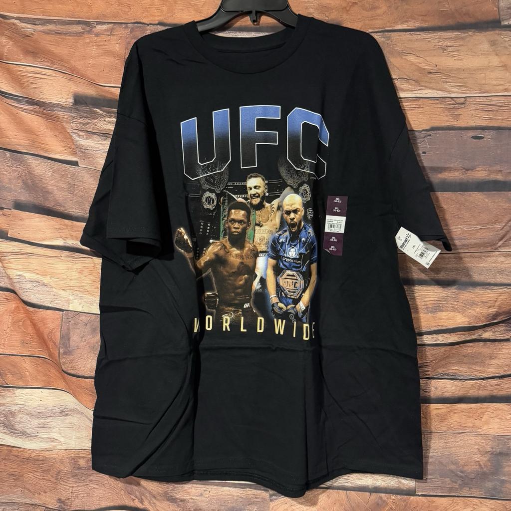 UFC Worldwide Men's 2XL Graphic McGregor Adesanya Poirier Black Tee NWT Unisex T-Shirt