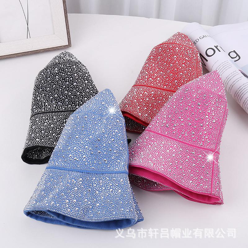 European and American Trendy Brand Foreign Gas Full Diamond Flat Top Fisherman Hat Children Heavy Industry Light Luxury Fashion Show Face Small Sunscr