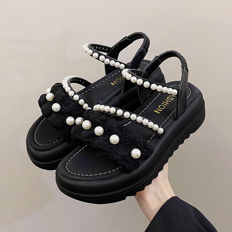 Fashion Outdoor Open Toe Pearl Sandals for Women Roman Style Platform Woman Shoes Summer 2025 Comfortable New Breathable Fashion Sandal