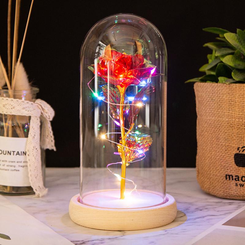 Colored gold glass cover gold foil roses, creative Mother's Day Valentine's Day gift, simulated immortal dried bouquet