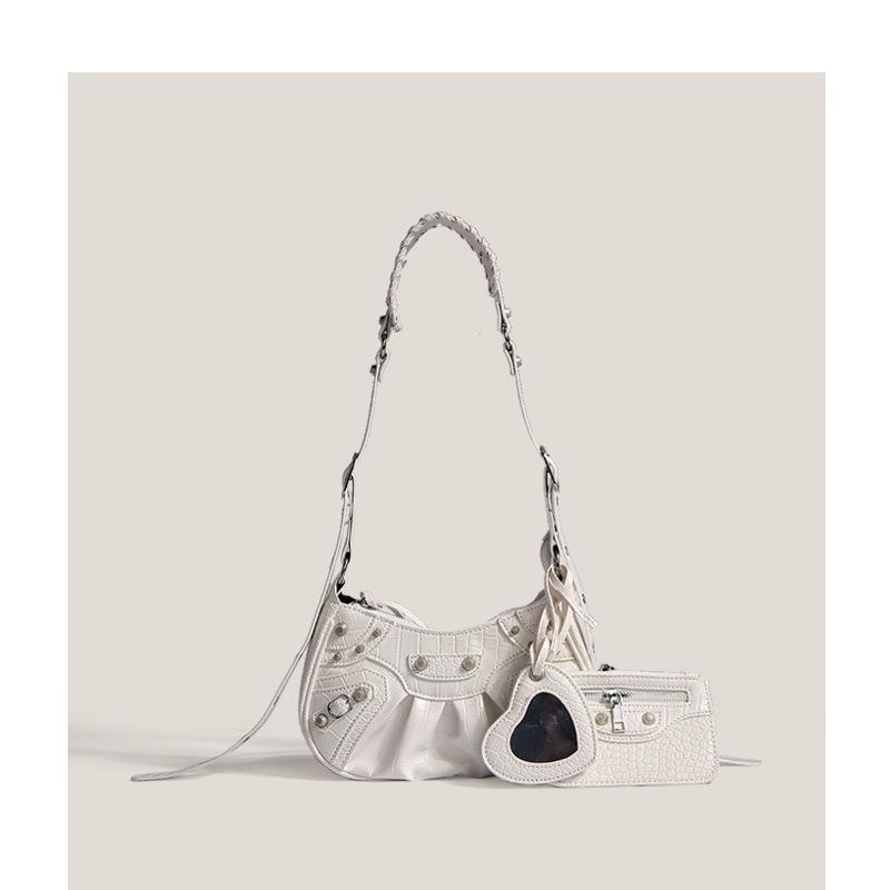 2024 Women's Motorcycle Style Rivet Tassel Shoulder Bag – Summer Pleated Underarm and Messenger Bag