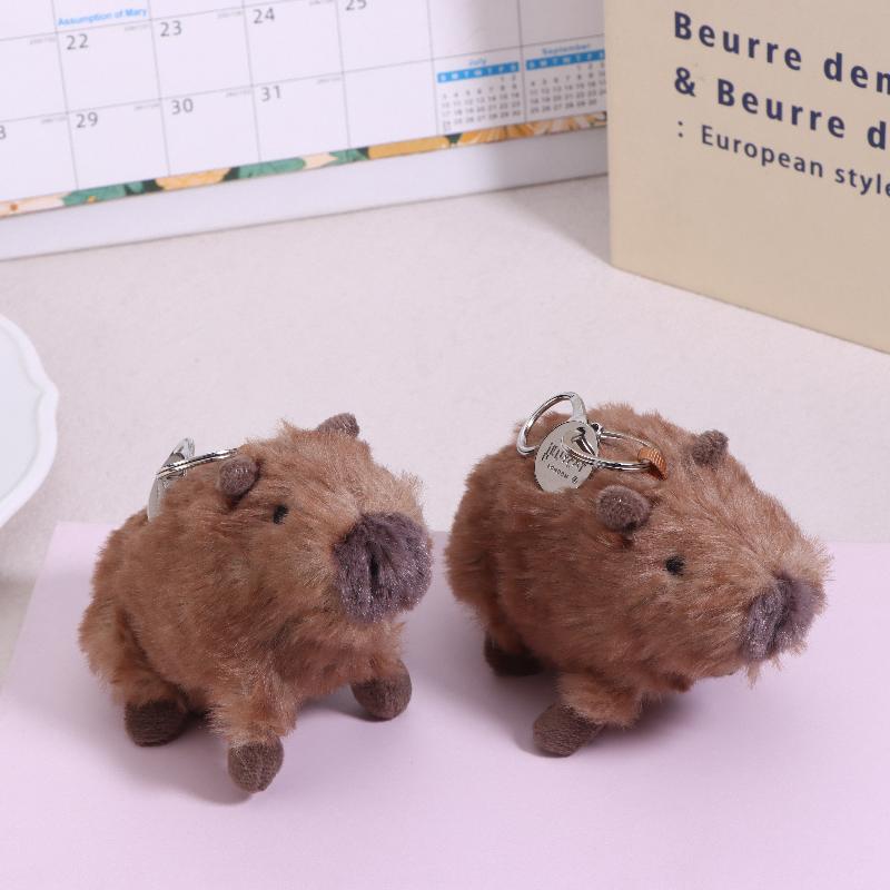 Kawaii Simulation Plush Capybara Keychain Cute Stuffed Animal Doll Pendant Car Key Holder Backpack Hanging Decoration Gifts