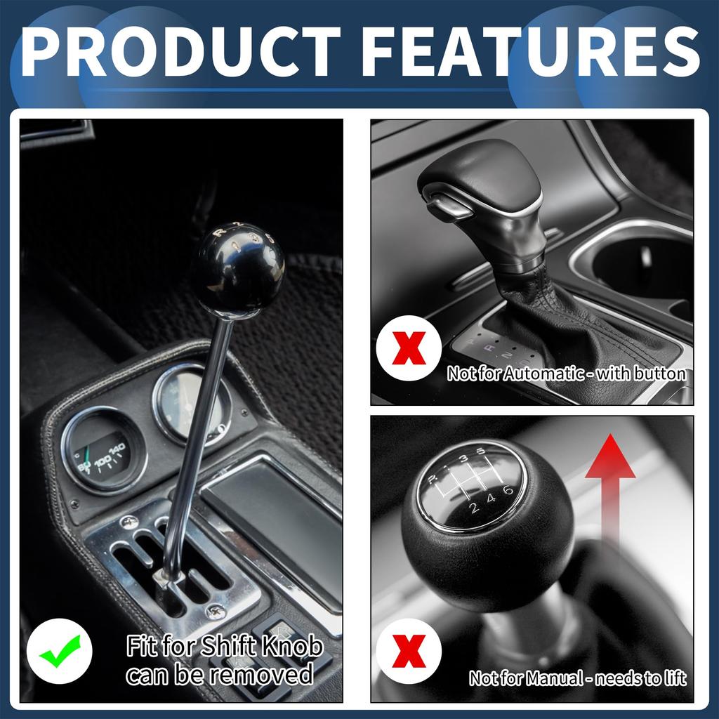 INFINAUTO Car Shift 13cm Universal Automatic and Manual Car Gear Shift Aluminum Alloy Black with 3 1 Set Knob, Knob, Adapters,