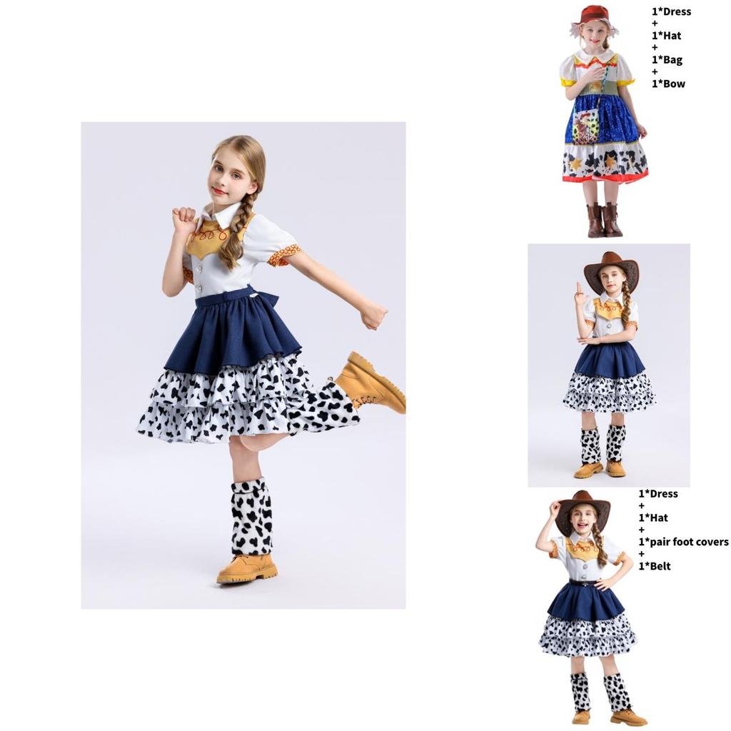 Toy Story Jessie Cosplay Dress Set With Polyester Fabric For Girls Summer Play