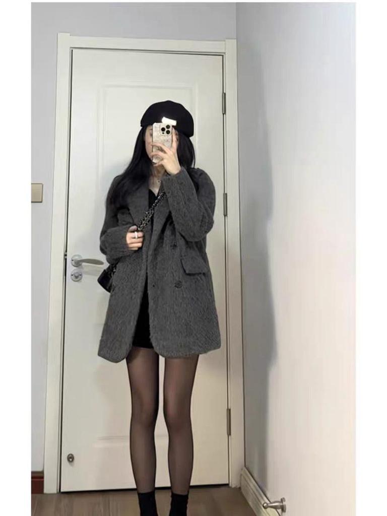 Women's Korean Mid-Length Loose Woolen Coat - Elegant Autumn/Winter Jacket