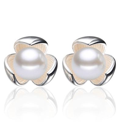 Fashion Jewelry Korean Female Flower Stud Earring  Pearl Earrings For Women Gift Pendientes Plata De Ley 925 Mujer