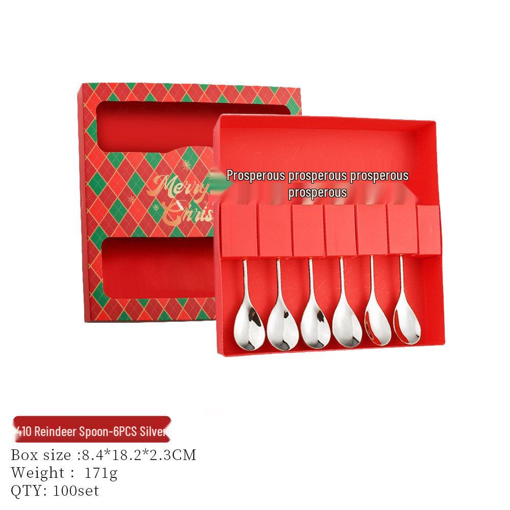 Reindeer-Themed 304 Stainless Steel Coffee and Dessert Mixing Spoon Gift Set In Cute Christmas Box