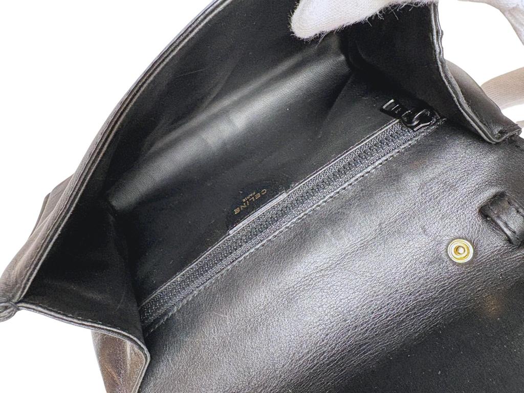 Used CELINE Triomphe Leather Shoulder Bag Black 2-Way Ladies