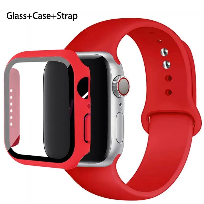 Szkło + etui + pasek do zegarka Apple Watch 44 mm 45 mm 42 mm 41 mm 40 mm 38 mm Silikonowy pasek do zegarka Bransoleta iWatch seria 8 9 7 6 5 4 3 SE