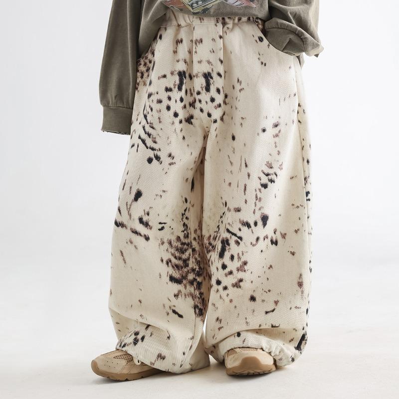 

Детские повседневные широкие брюки с принтом абрикосовых цветов на весну и осень 150