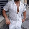 Men's Short-Sleeve Mesh Checkered Collared Shirt - Breathable Casual Button-Down Slim-Fit Top