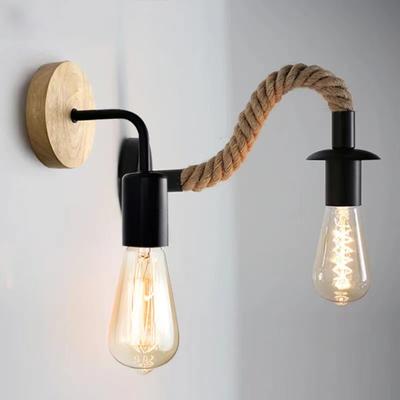 Kinkiety Vintage E27 Żarówka Edisona Żelazna Lampa Ścienna Wewnętrzna Loftowa Lampa Ścienna LED z Lina Konopna Dekoracja Industrialna Kinkiet