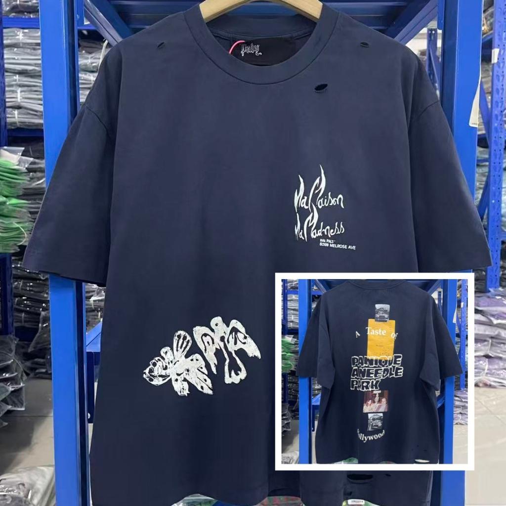 Paly הוליווד וינטג נישה אמריקאי רטרו קרוע שטוף ישן רפוי חולצת טי שרוול קצר טרנדי גברים ונשים