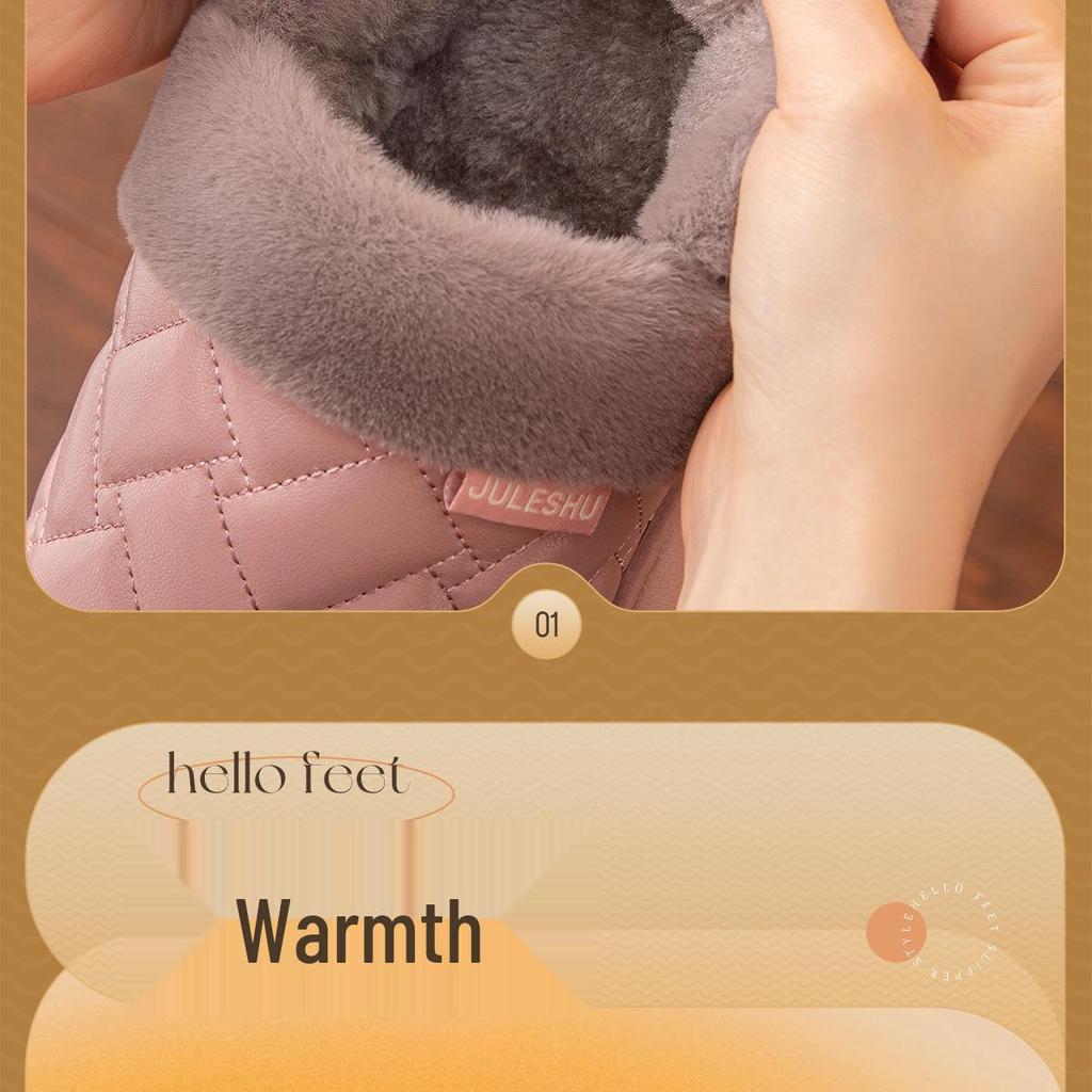 Waterproof Leather-Cotton Slippers, Non-Slip Closed Heel for Indoors