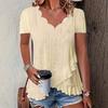 Women Tops V-Neck Short Sleeve Jacquard Decoration Pure Color Loose Fit Pullover Tops Work Party Vacation Casual