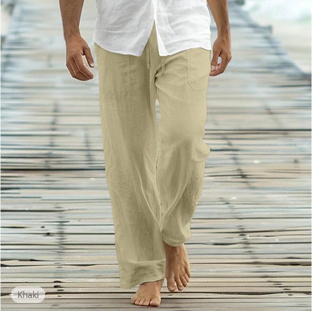 New autumn men's loose trousers casual pants front placket drawstring pocket straight legs comfortable soft beach fashion pants