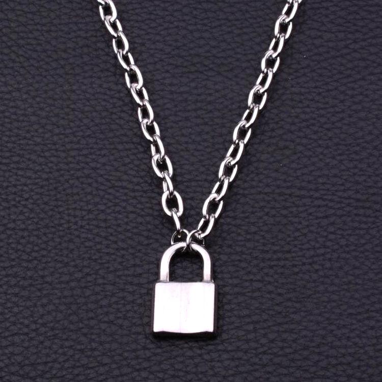 Punk Stainless Steel Padlock Pendant Necklace - Rock  Hip Hop Style for Men  Women