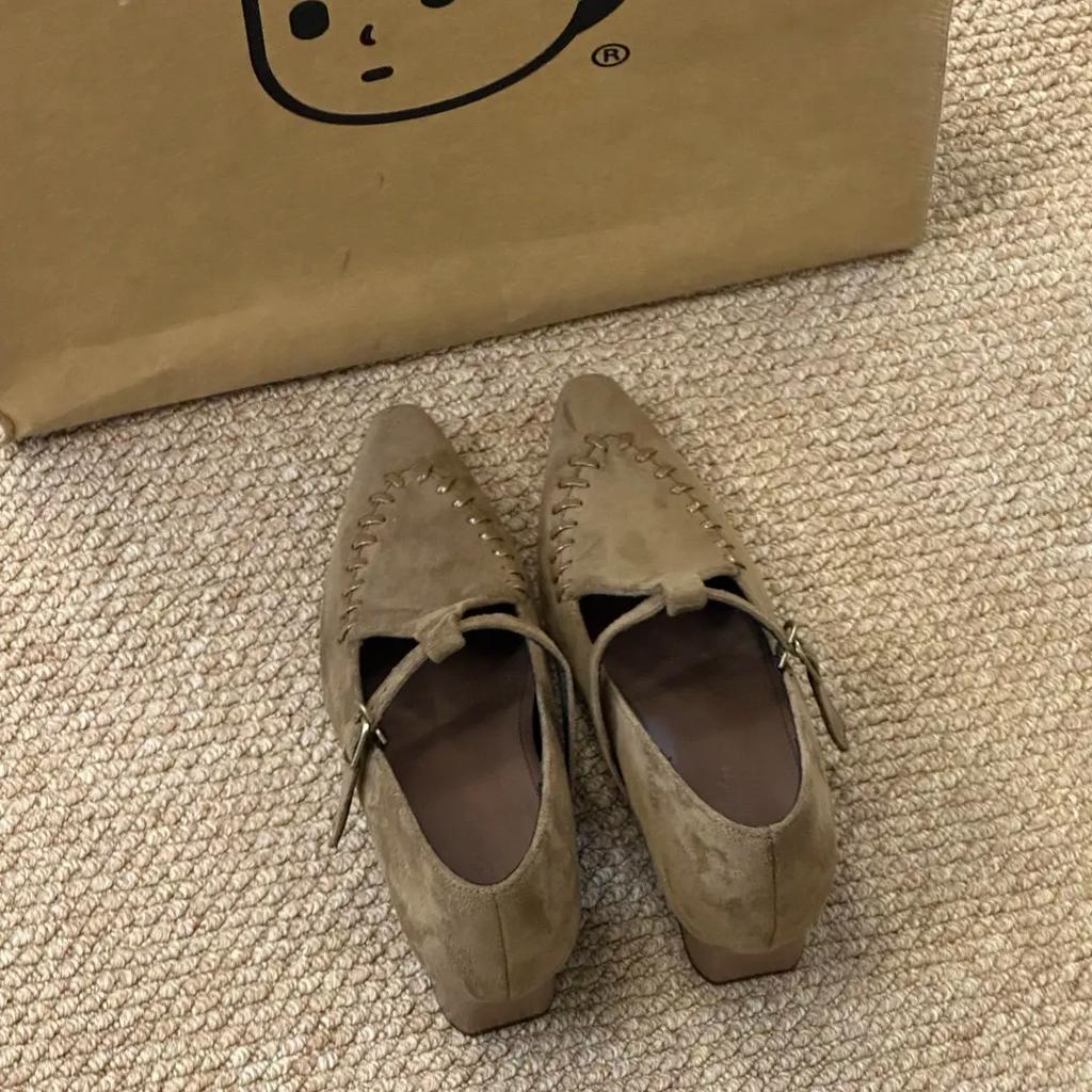 Retro Pointed Mary Jane Shoes Women's 2025 Autumn New Versatile Soft Sole Suede Low Heel Pointed Single Shoes Lazy Shoes