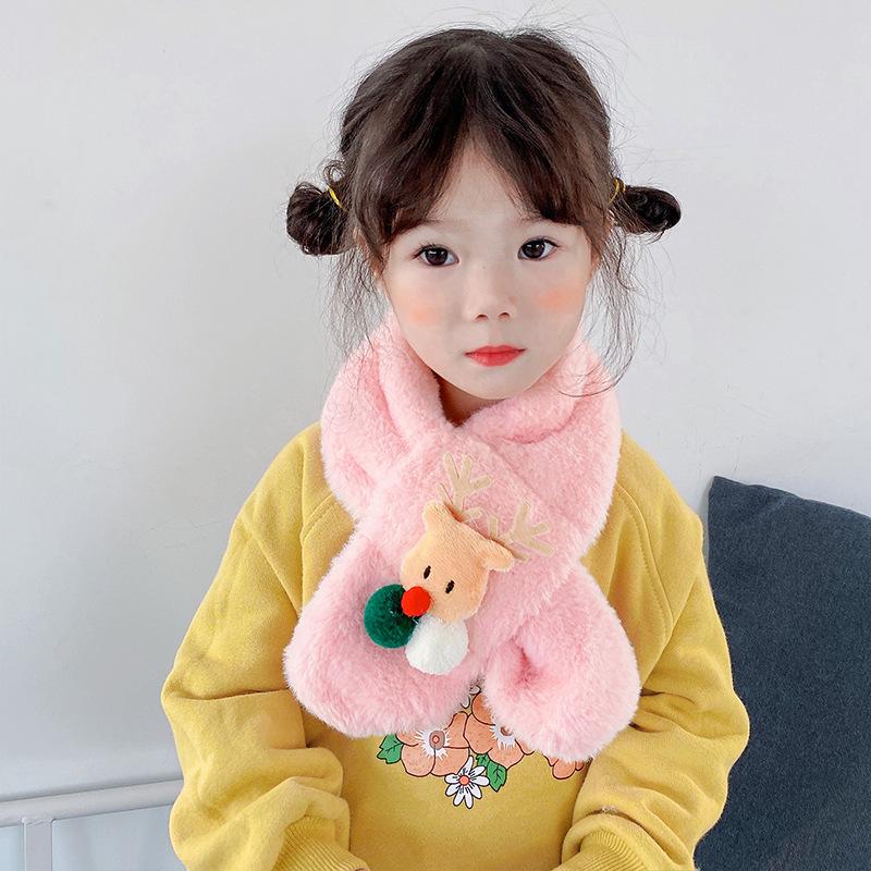 Koreanischer Weihnachts-Rentier-Schal für Kinder - Winterlicher Plüsch-Bommel-Schlauchschal für Jungen & Mädchen.