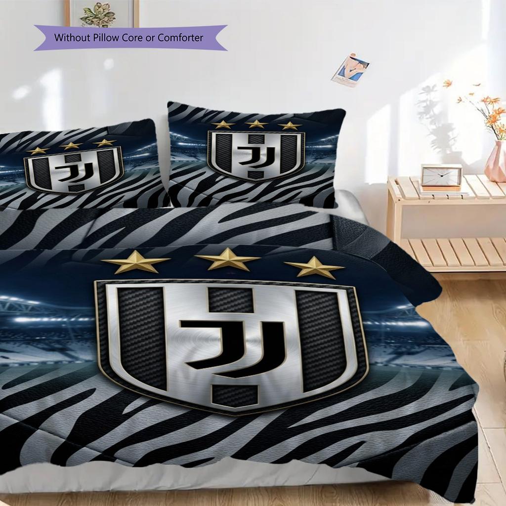 Juventus Streifen Sterne Dreiteiliges Set (1 Bettbezug + 2 Kissenbezüge, ohne Füllung) Bettbezug und Kissenbezug Weihnachts-Geburtstagsgeschenk