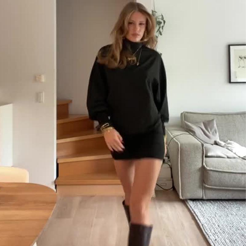 European & American Women's Solid Color Semi-High Neck Backless Top and Short Skirt Set - Summer 2024 Collection