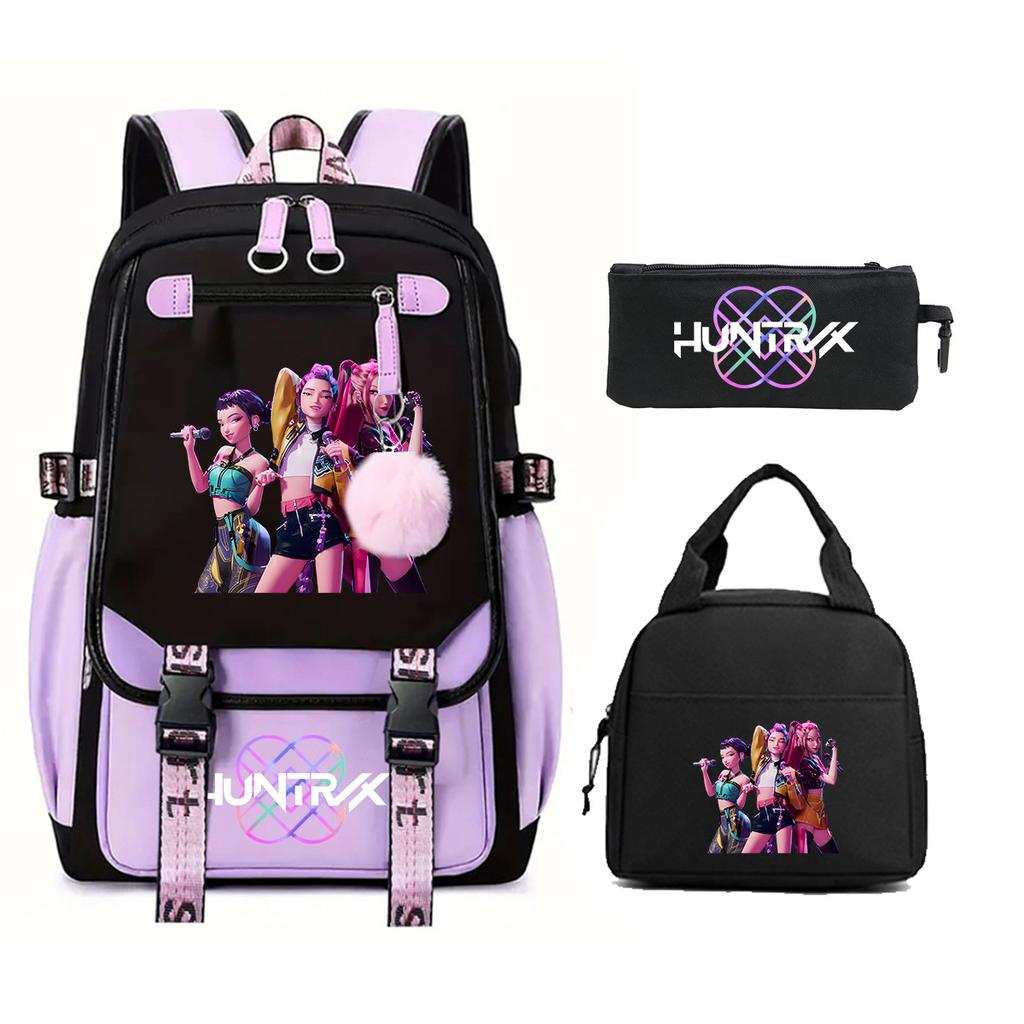 Animation Cartoon Printing Large Capacity Student School Bag Children'S Meal Bag Casual Pencil Bag Three-Piece Set
