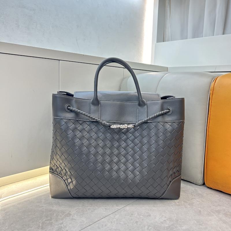 Cowhide Woven Large Bag, Silver Butterfly Buckle Portable Tote Bag, the Same Large-capacity Shoulder Messenger Bag for Men and Women