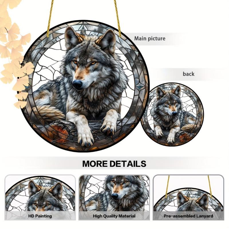 Wolf King Series Acrylic Catcher 8 "(20cm)Stained Glass Style Window Hanging, Outdoor and Interior Wall  Suitable for Living Room Bedroom Porch Garden