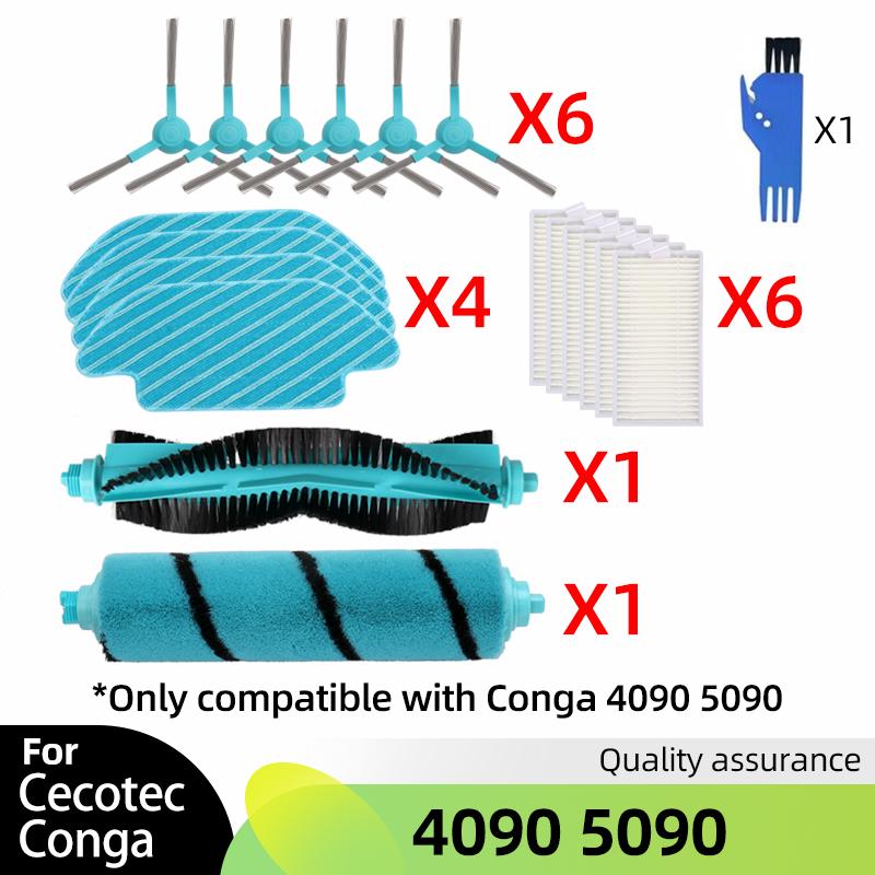 For Cecotec Conga 4090 4490 4690 5090 5490 6090 Robot Vacuum Cleaner Parts Roller Main Side Brush Hepa Filter Mop Rag Accessory
