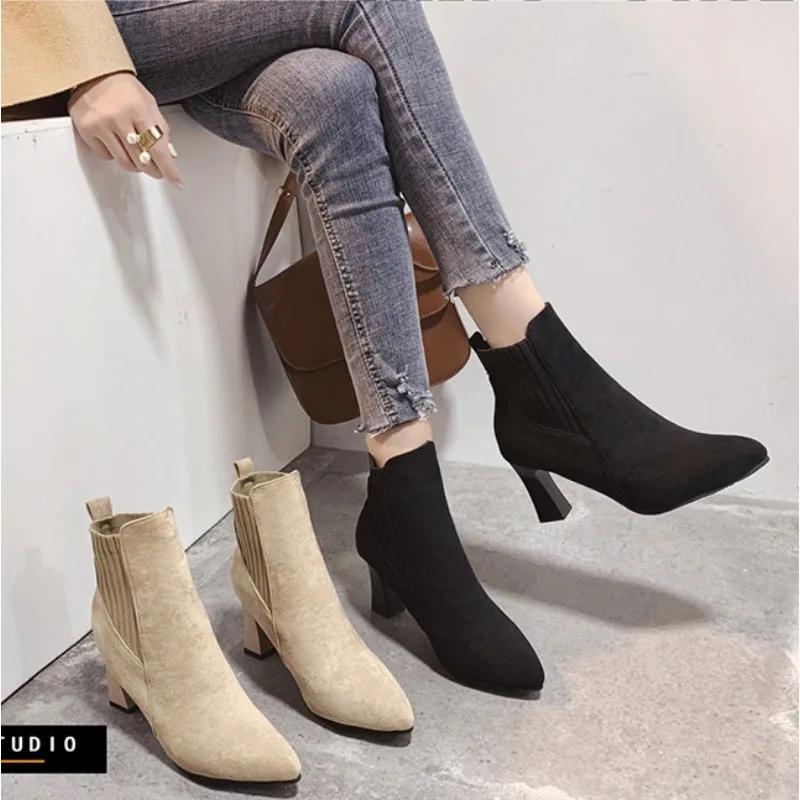 Pointed Sleeve Short Boots for Women's 2025 Autumn and Winter New Korean Fashion Naked Botas Womens Fashion Ankle Boots Female