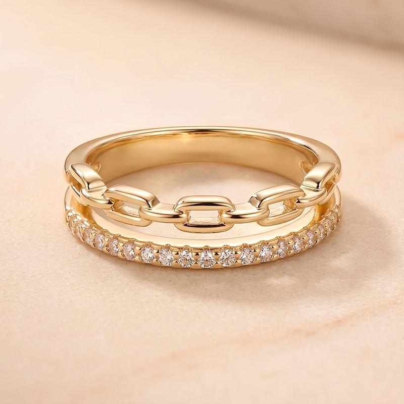 1PC Sweet and Cool Style Double Layer Chain Diamond Ring Unique designer ring Luxury and sophisticated accessories Hypoallergenic and colorfast The