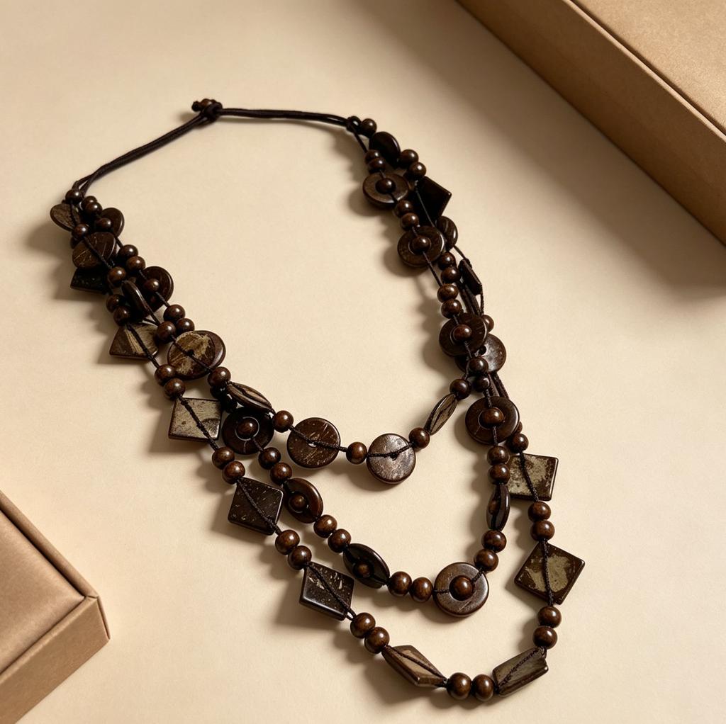Retro Casual Coconut Shell Multi-Layer Beaded Necklace Women's Geometric Design Guangdong Gift Sample Made Bosmi Wind