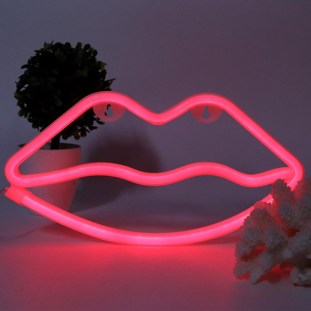 USB or Battery Powered LED Neon Sign Lip Shaped LED Light Romantic Neon Wall Sign  Home Decoration