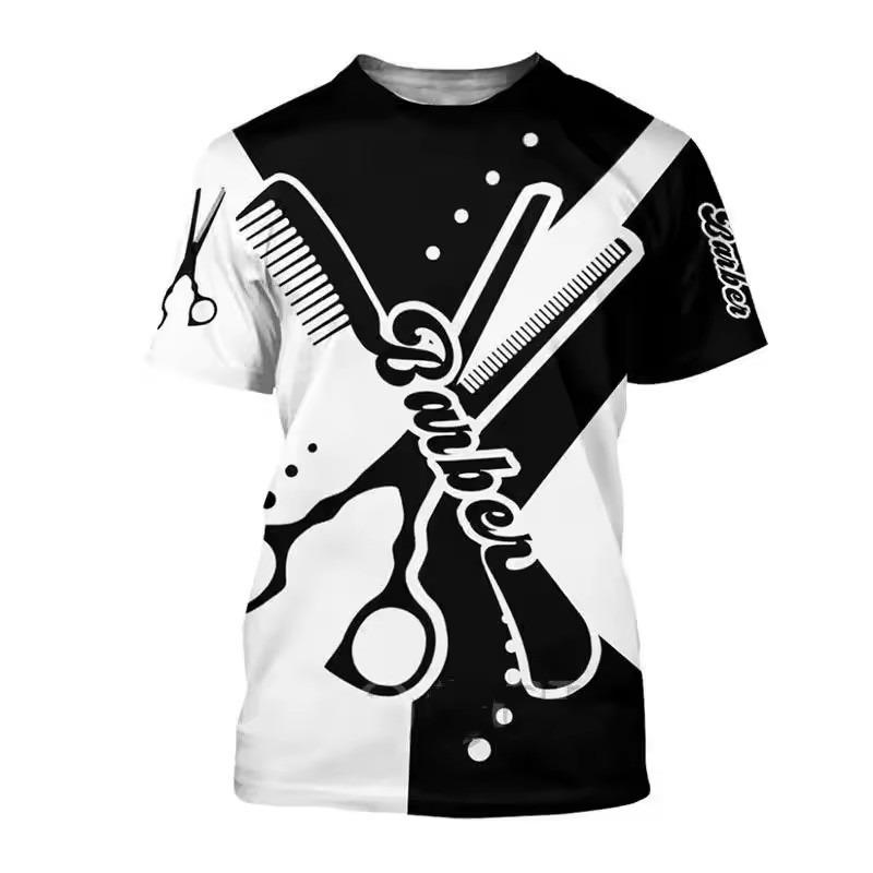 Summer Men Fun Barber Shop Tools Printed T-Shirt Fashion 3d Printed O Collar Short Sleeve Street Personality Loose Top 6xl