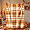 [2D FLAT PRINTING] 1pc Orange-Brown Plaid Autumn-Themed Flannel Blanket - Large Size, Soft, Lightweight, and Warm, Suitable for All Seasons - Perfect 