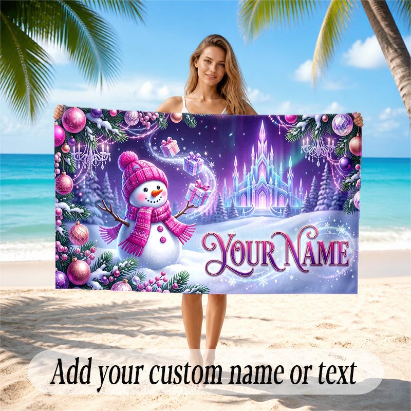 Winter Theme Quick Dry Beach Towel Custom Name Text Print Large Sand Resistant Towel Beach Vacation