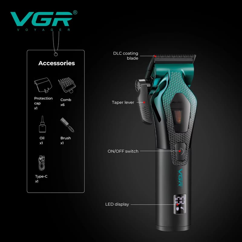 Electric Hair Clipper with Digital Display for Men's Oily Hair Professional High-speed Brushed Motor  Clipper Shaver with Long Battery Life