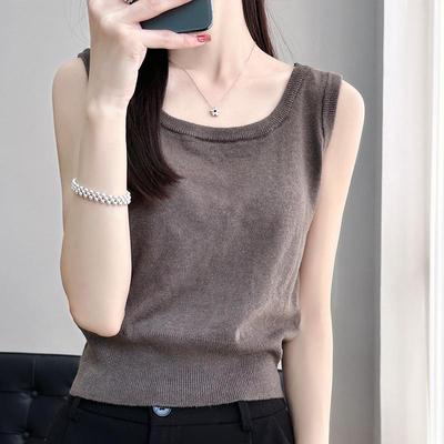 Canottiera da Donna Senza Maniche MODERNA NUOVA SAGA Maglietta Estiva Top in Maglia Gilet Basic Scollo O Femminile