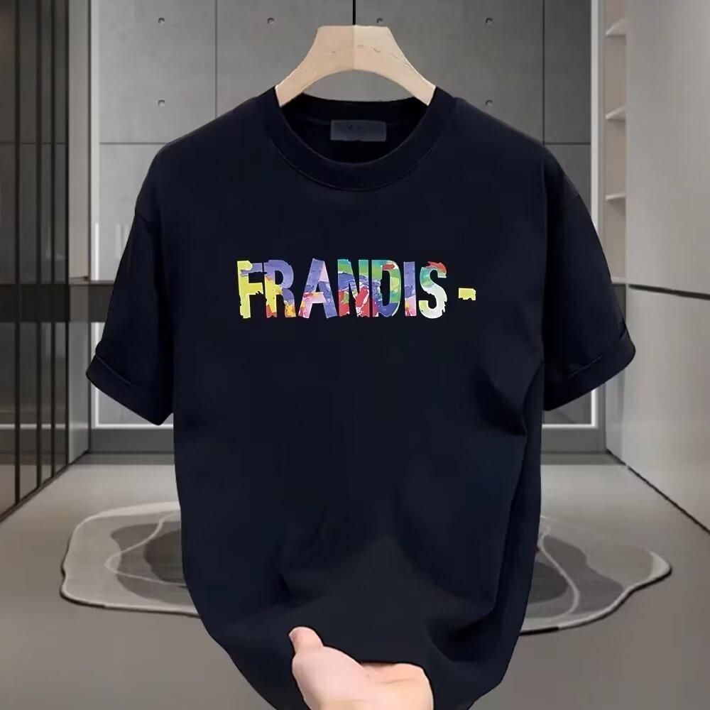 American Trendy Brand High-End Pure Cotton Men'S Printed Short-Sleeved T-Shirt Trendy Casual Round Neck T-Shirt Men'S