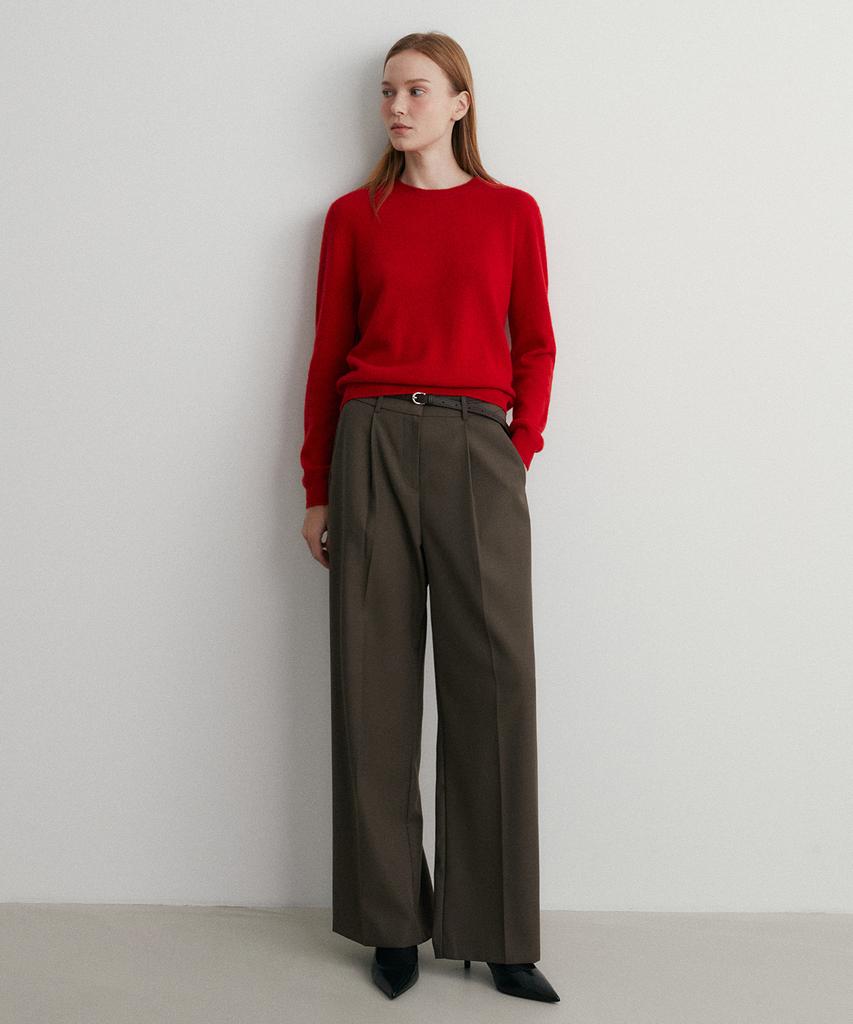 SUARE WOMEN Wool Single-Pleat Semi-Wide Slacks Brown
