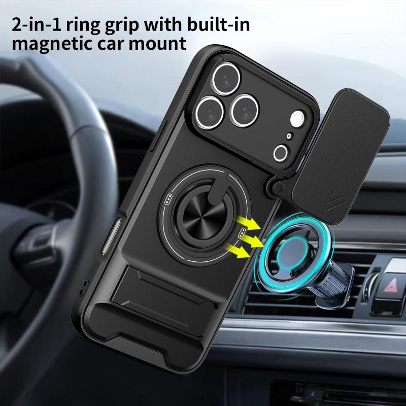 For Magsafe Magnetic Car Mount Ring Soft TPU + Hard PC 2-in-1 Phone Case For iPhone 17 Pro Max 15 13 12 14 16 Pro Max Back Cover