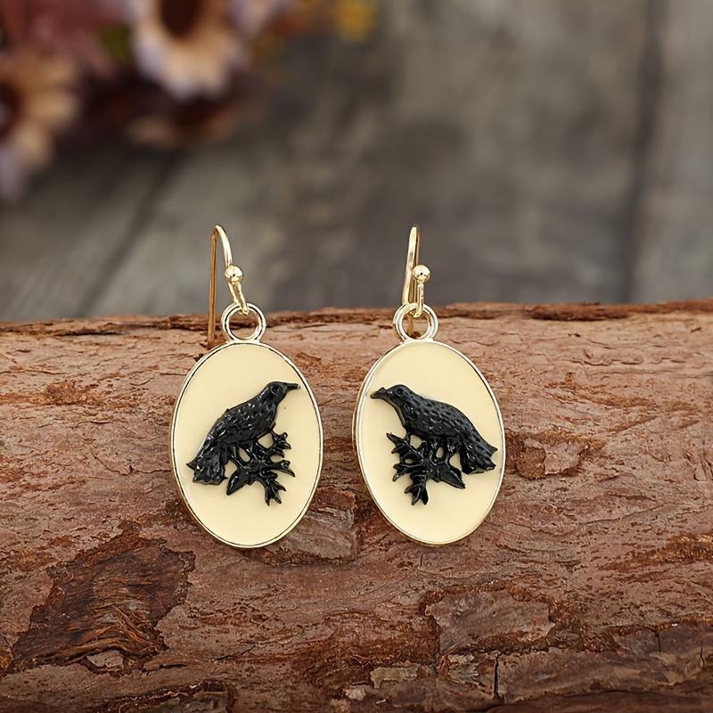 

Серьги-подвески овальной формы с узором черного ворона, в стиле ретро-готика, бижутерия из цинкового сплава, креативный подарок для женщин на каждый день