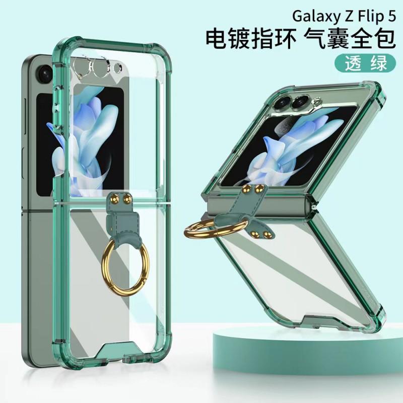 Transparent TPU Full Cover Case With Air Cushion Finger Ring Galaxy Z Flip 5 7