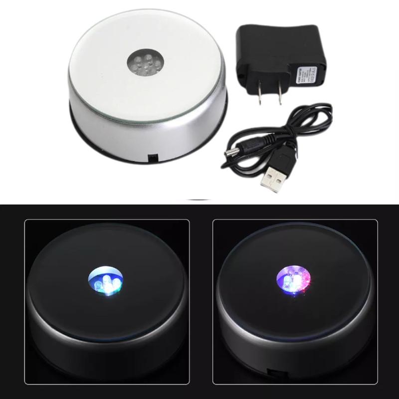 Round Led 7 Colorful Rotating Crystal Light Base Electric Battery Stand Display