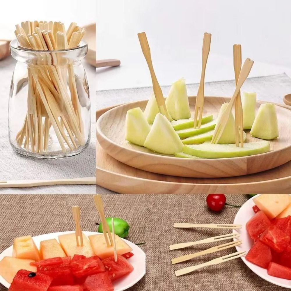 100Pcs Mini Size Fruit Forks Bamboo Restaurant Tableware Sandwiches Appetizer Forks Household Use
